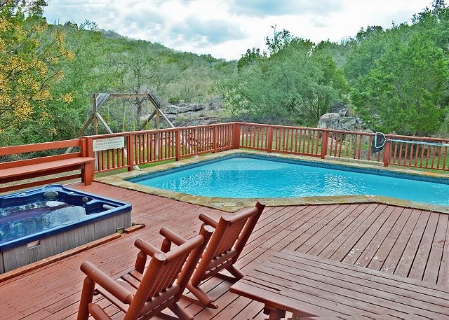 Patio deck with outdoor pool, hot tub
